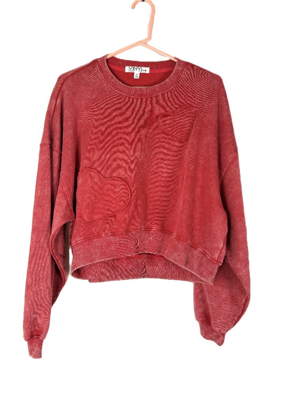 Vinyl Icons Heart Burnout Sweatshirt Red M Boxy